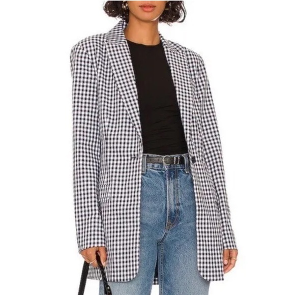 NWT Favorite Daughter Navy Blue Gingham Blazer Size Small - Picture 1 of 10
